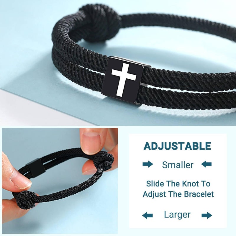 UNGENT THEM Men Adjustable Rope Cross Bracelet - Easter Christmas Christian Baptism Birthday Gifts for Teens - Image 4